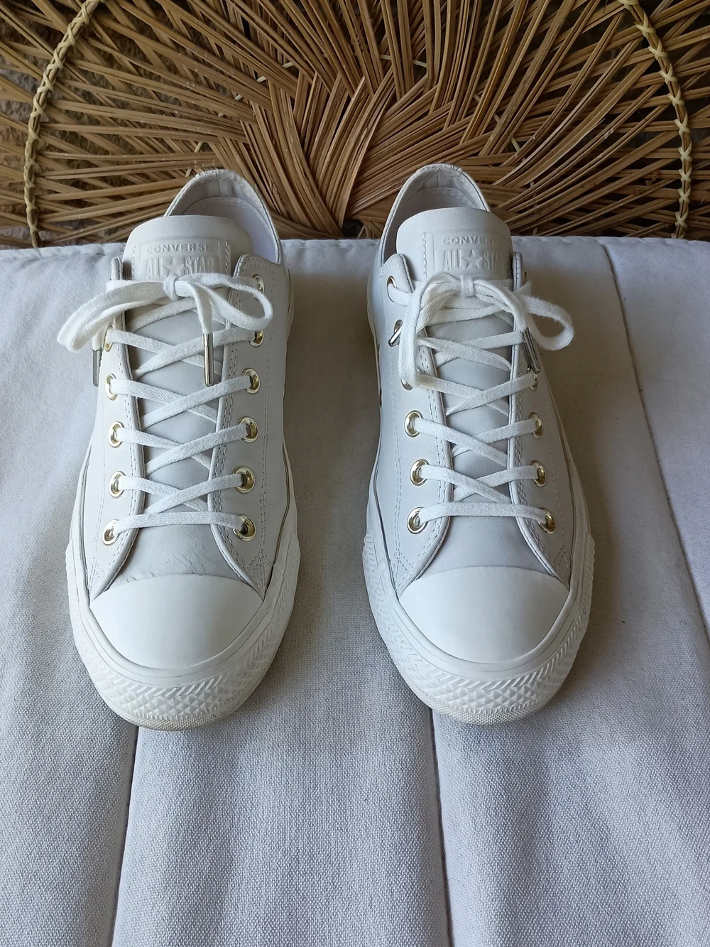 Converse White Low Top Sneakers with Gold Eyelets_9.5 - Picture 2 of 9